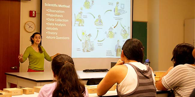 Image of a teacher giving a lecture on scientific method to her students